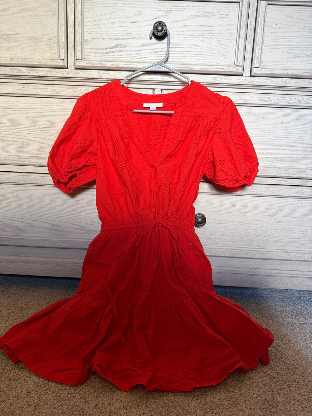 Women’s Red Eyelet V-Neck Dress w pockets